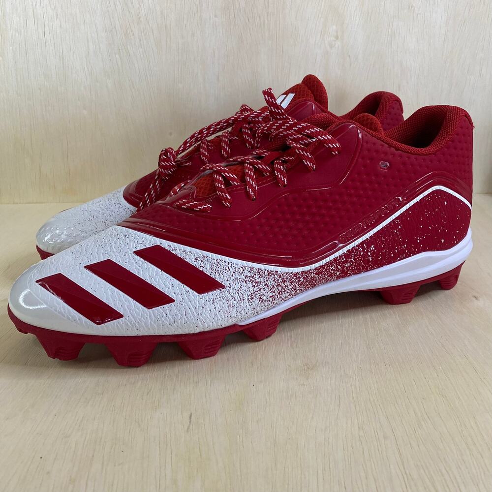 NEW Adidas Mens Red White Icon V Mid Baseball Lace Up Athletic Cleats Shoes 15